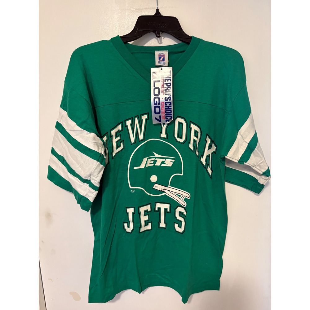 Vintage Logo 7 New York Jets T Shirt Mens Large NWT Made in USA Green 90s NFL